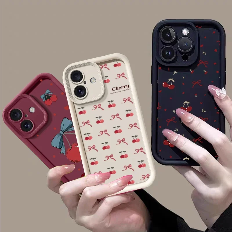 Elegant Red Cherry Bow Phone Case Cover