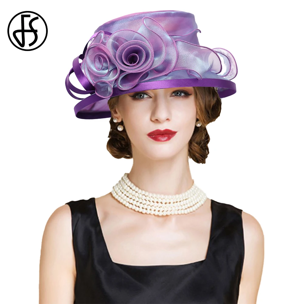 FS Church Hats For Women Elegant Tea Party Derby Cap Flower Fascinators Wedding Cap