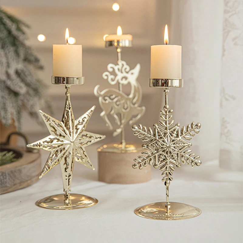 Christmas Golden Wrought Iron Candlestick Star Elk Decoration