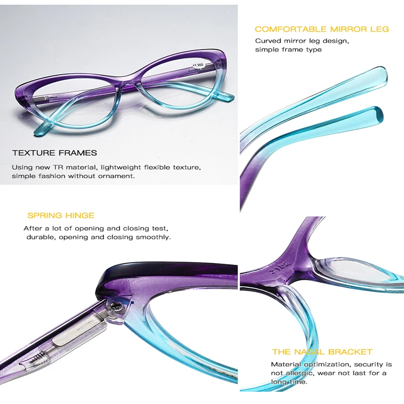 2024 Butterfly Presbyopia Women's Glasses Purple Green Cat Eye Reading Glasses Frame Blue Light Blocking Reading Glasses For Men 6