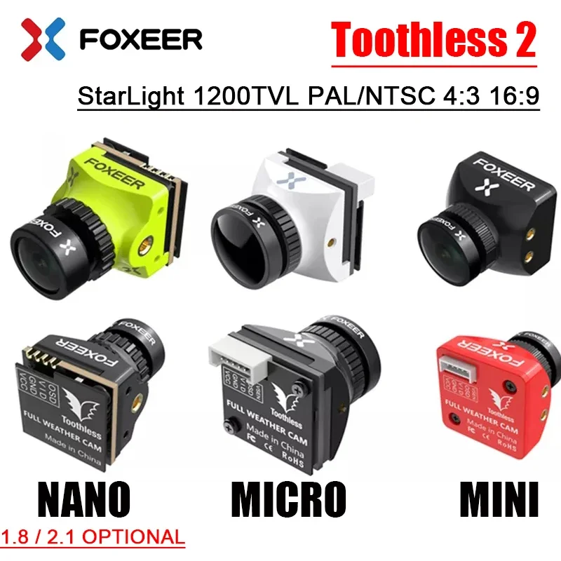 Foxeer Toothless 2 Micro/Mini/Nano Cmos 1/2 Starlight 1200Tvl Fpv Camera 4:3 16:9 Pal/Ntsc Immagine Naturale Per Fpv Rc Racing Drone