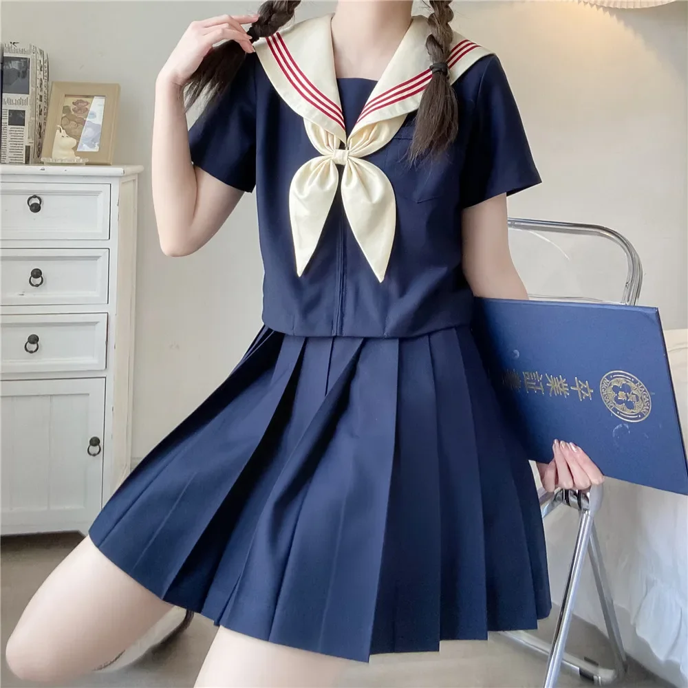 Basic Jk Navy Sailor Suits Japanese School Uniforms for Girls Graduation Clothes Cute Pleated Skirt Anime Cosplay Costumes Women