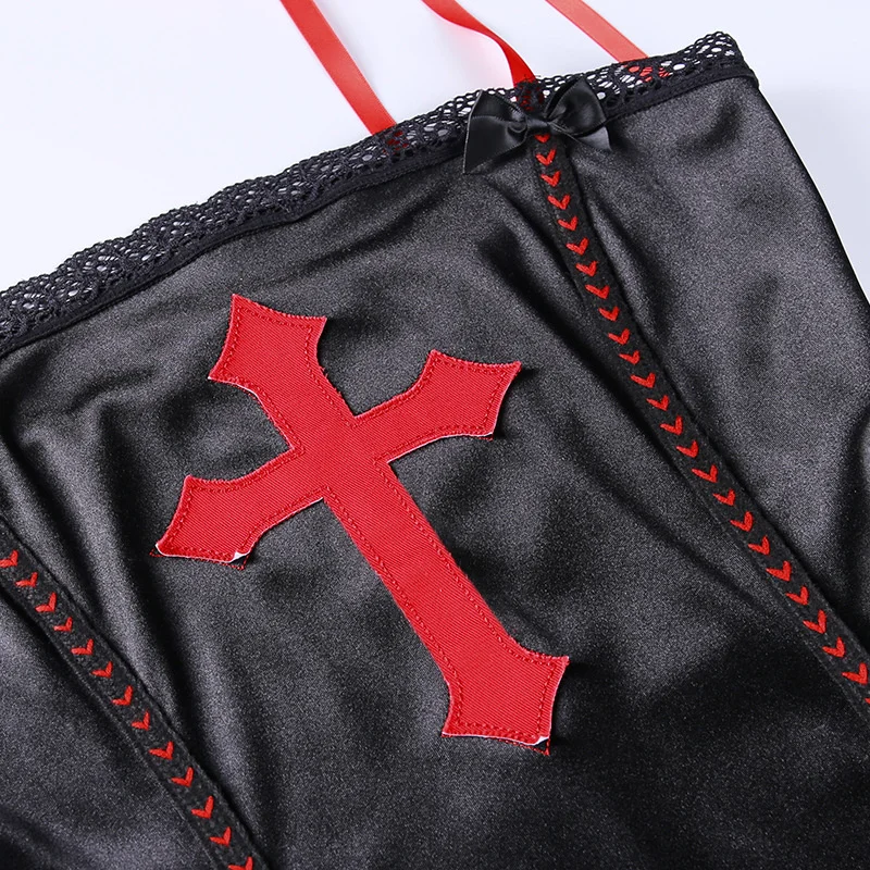 Escuro Split Cross Suspender Vestido 2022 Rendas Emendamento Y2k Saia Curta Moda Feminina Kh21098 18 rendas emendamento y2k saia curta moda feminina