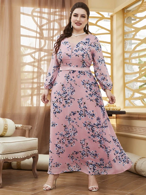 Toleen Oversize Plus Size Vestidos De Noite Das Mulheres 2022 Primavera  Inverno Grande Manga Longa Festa Festival Muçulmano Elegante Maxi Roupas - Vestidos  Plus Size - AliExpress