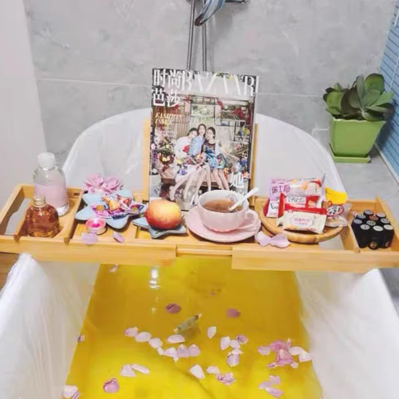 23.62 34.25 Soap Dish Non Slip Tablet Holder Storage Holder Expandable Luxury Wooden Bathtub Caddy Tray Bathtub Accessories