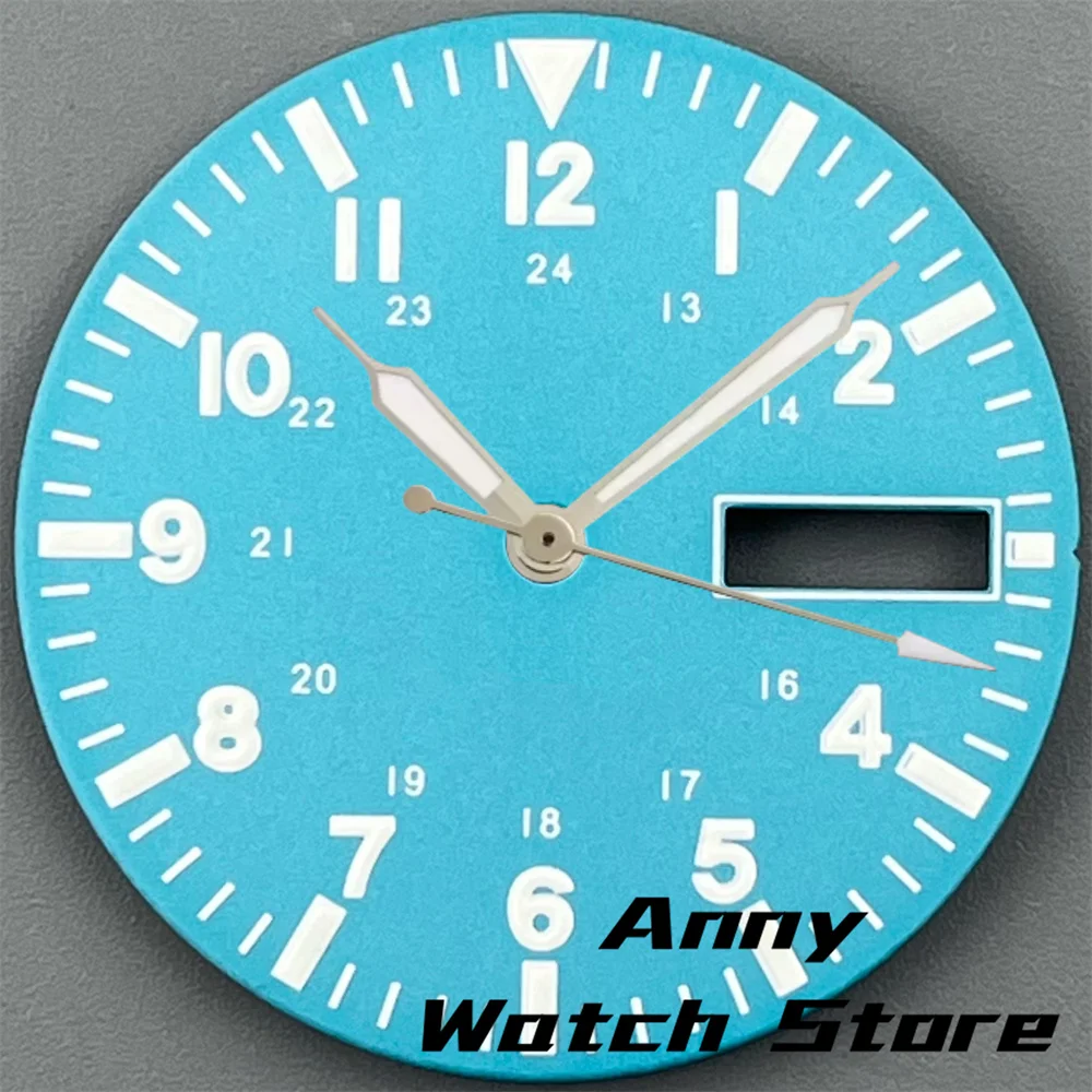 Green Luminous Dual Date Watch Dial with Hands Set