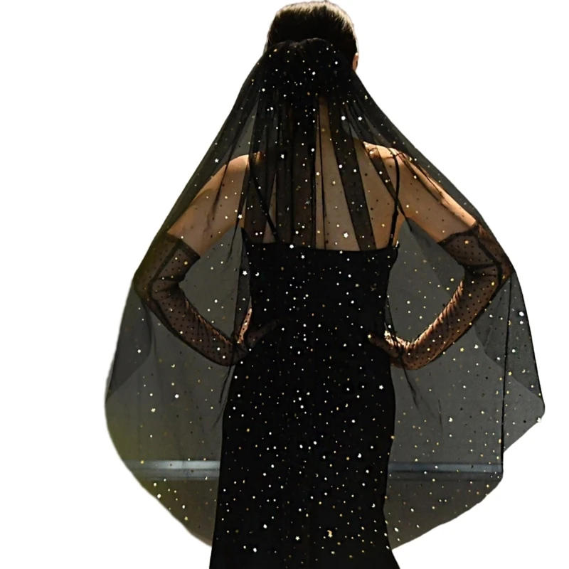 

Bridal Veil Bride Simple Tulle with Sequins Moon Star Bachelorette Party