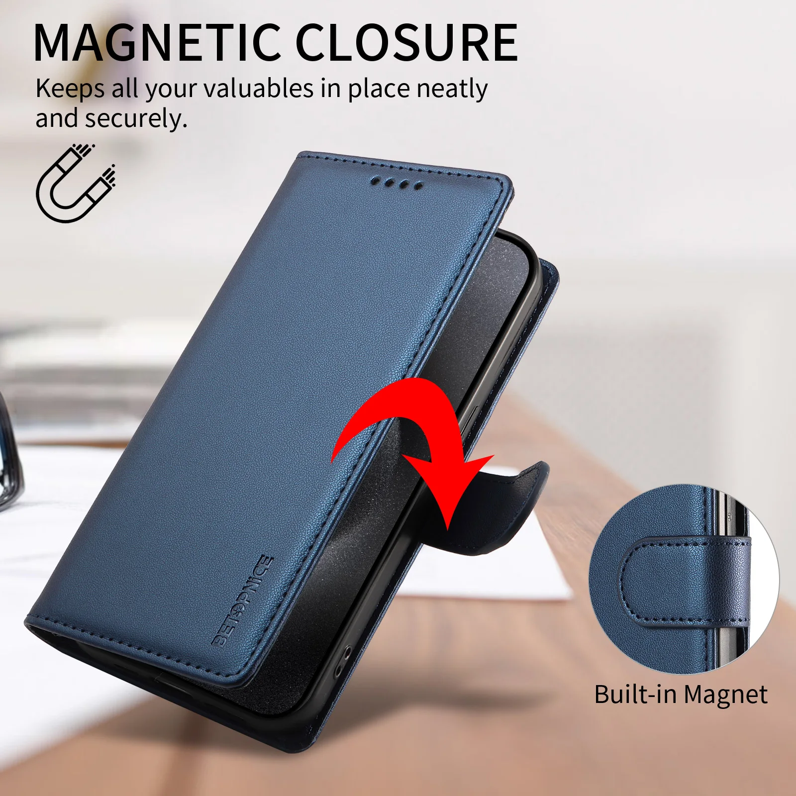 Elegant Business Leather Flip Wallet Phone Cover with Card Holder