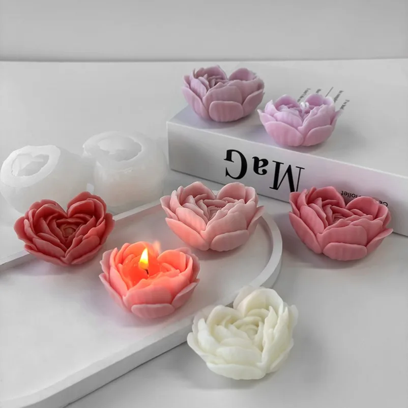 3D Love Flowers Silicone Candle Mold DIY Heart Shaped Rose Scented