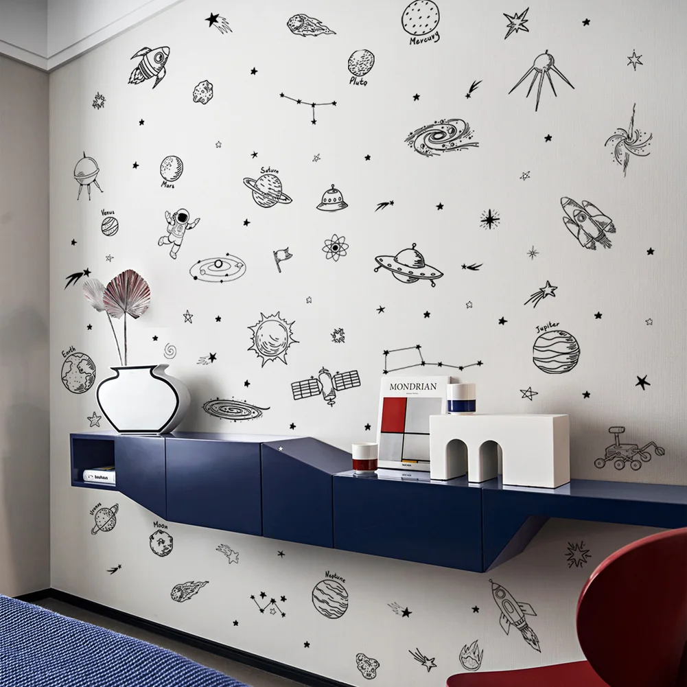 Cartoon Universe Theme Pattern Wall Sticker Bedroom Kids Baby Room Home Decoration Mural Combination Wallpaper Nursery Stickers