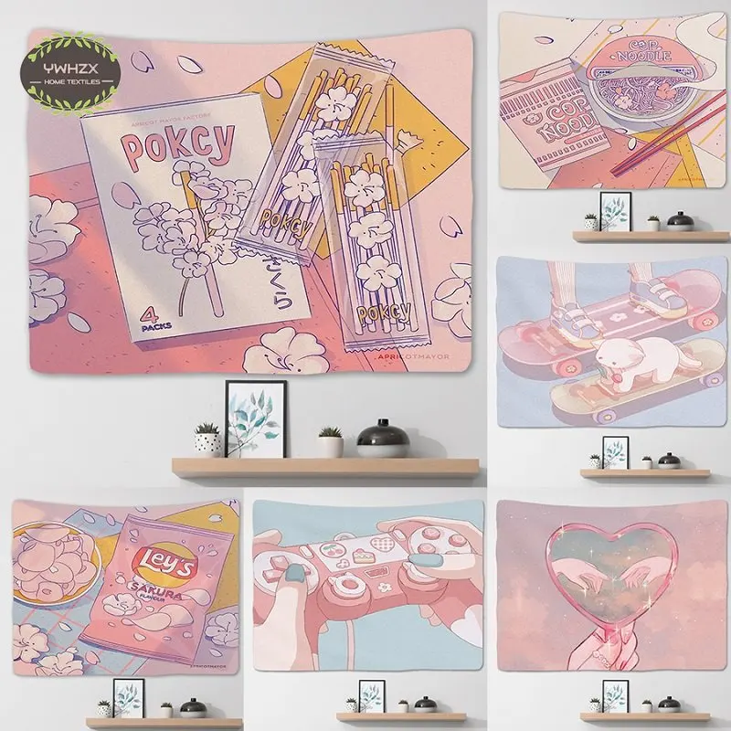 Pink Anime Snack Tapestry Wall Hanging Room Decor Aesthetic Dorm Home