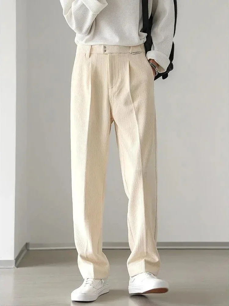 thumbnail image 1 of Pantalones para hombre, pantalones de pana para hombre, holgados, de color liso, elegantes, de licra, para verano de 2024, antiarrugas, tejidos baratos, a la moda, 1 of 4