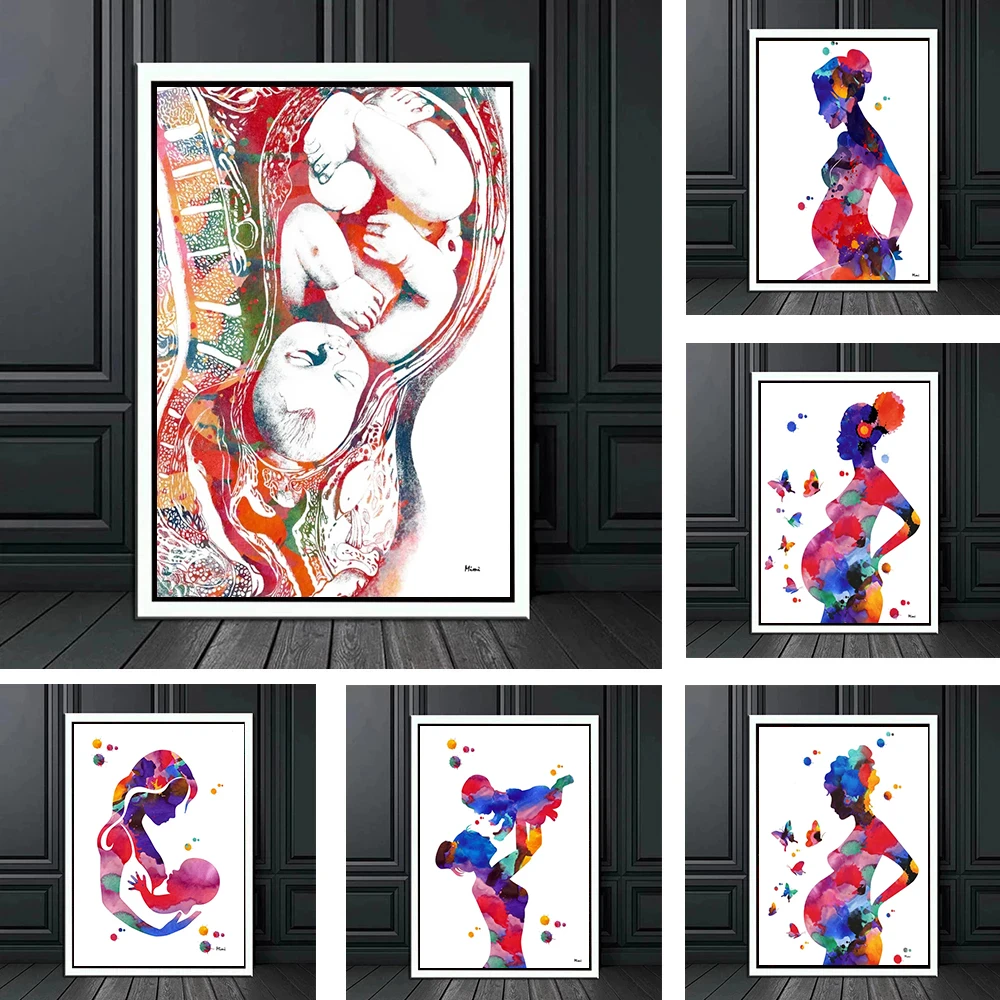 

Nordic Watercolor Motherhood Posters Mother and Child Gynecology Midwifery Canvas Painting Wall Pictures Bedroom Home Decoration