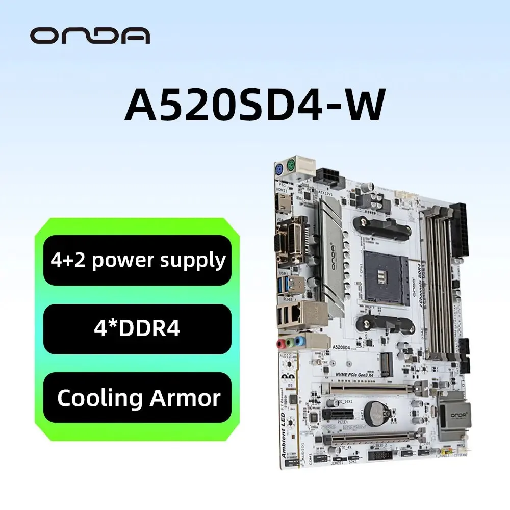ONDA A520SD4 W Motherboard AMD AM4 Zen 4 4XDDR4 PCIe 3 0 M 2 Cooling Armor