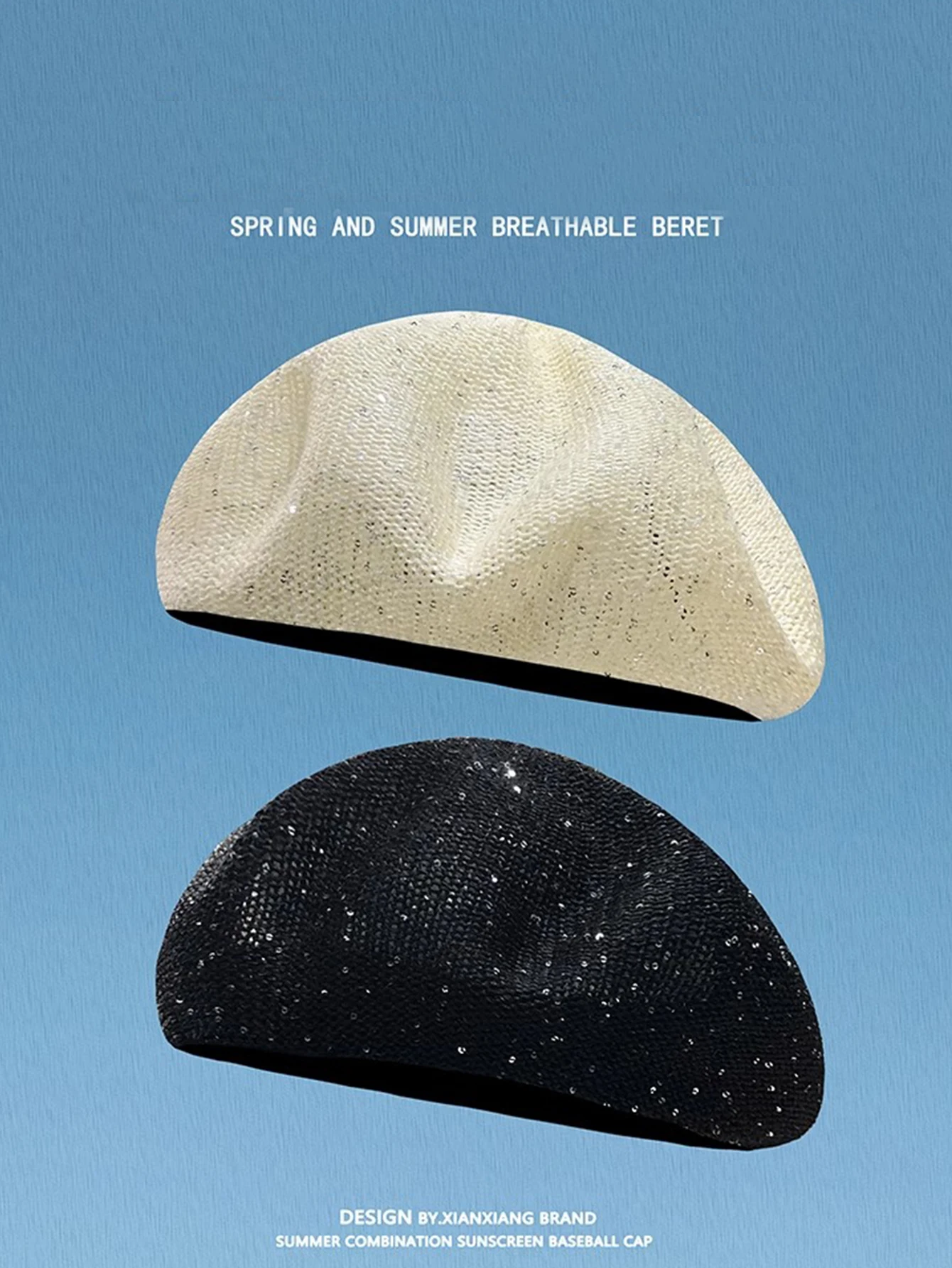 Hot Sale Spring and summer new cut-out sequin berets, thin cloud adjustable size, knitted breathable hundred painter hats, women_voghion.com