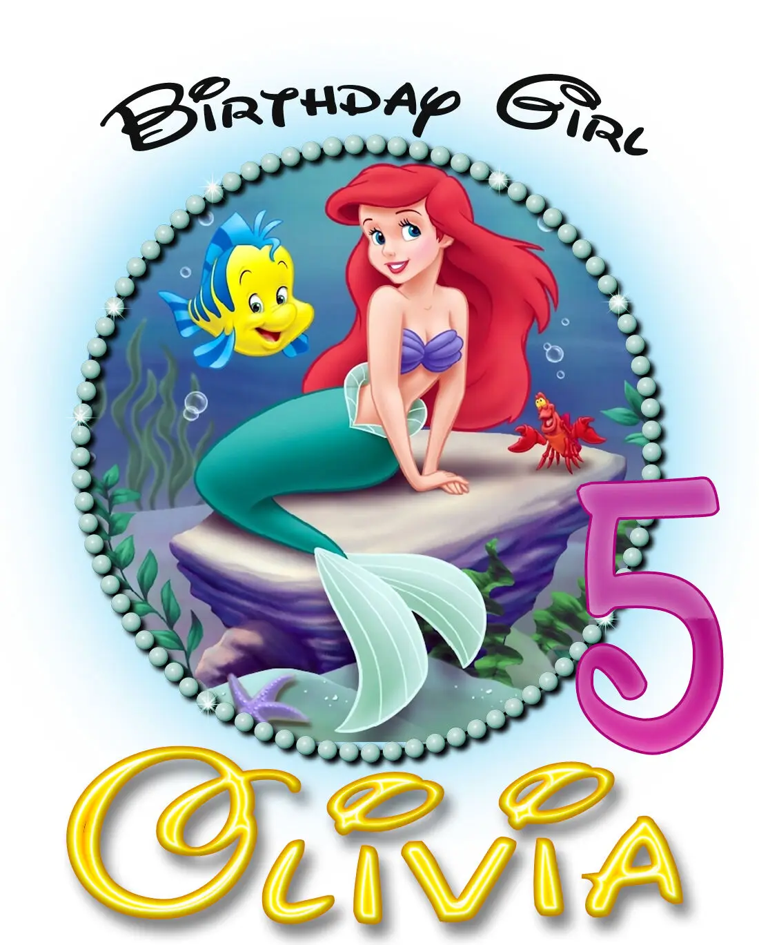 The Little Mermaid Birthday Shirt Mermaid Family Set T-Shirt Family Matching Outfits, Customized with Any Name and Age 6