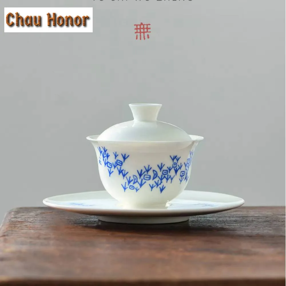 130ml Oracle Bone Culture Gaiwan Elegant White Porcelain Tea Bowl Tea Tureen Household Tea Making Cover Bowl Cafes Ornaments