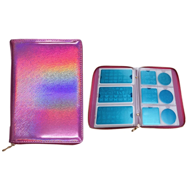 네일 스탬핑 플레이트 홀더 보관 가방, 레인보우 레이저, 직사각형, 둥근 사각형, 매니큐어, 네일 아트, 플레이트 정리함 케이스, 72 슬롯