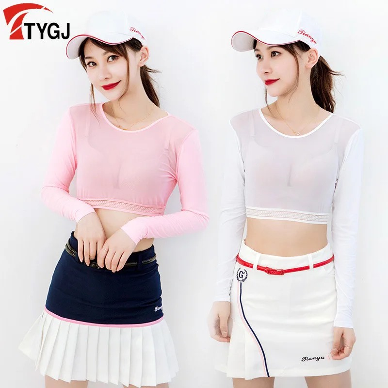Golf Women's Underwear Ice Silk Fabric Long Sleeve Bottom Coat Sunscreen Breathable Half Waist Skin friendly women golf clothing