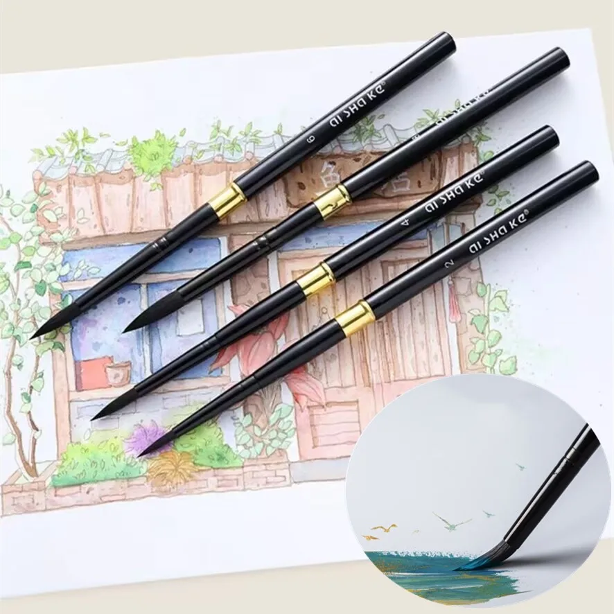 

Aluminum Pen Rod Round Head Watercolor Pen Travel Portable Paintbrush Art Painting Supplies Watercolor Hook Line Paint Brushes