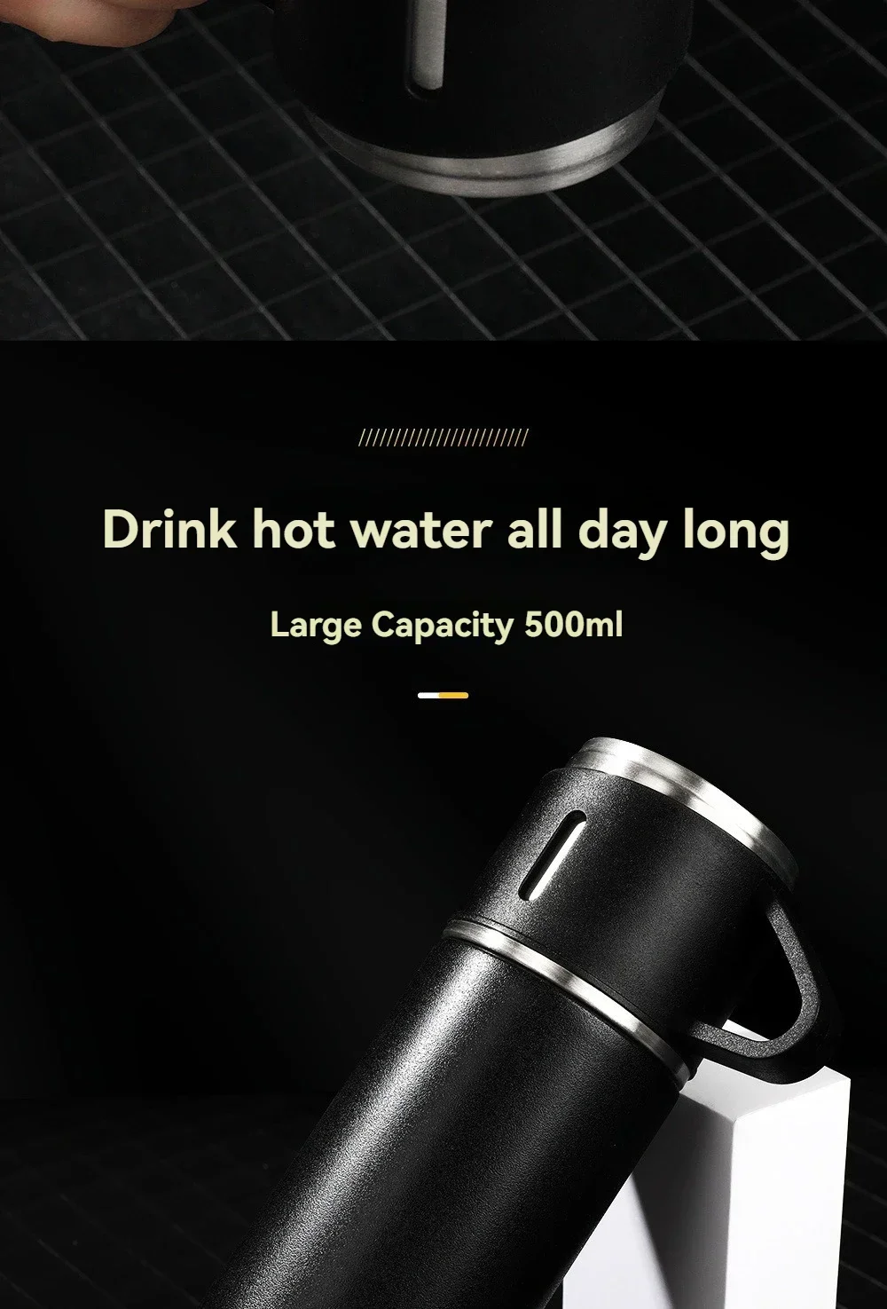 Description Picture 6 of item500ML Stainless Steel Vacuum Flask with Business Style Shimmering Design, Coffee Mug Thermos Bottle with Portable Carafe