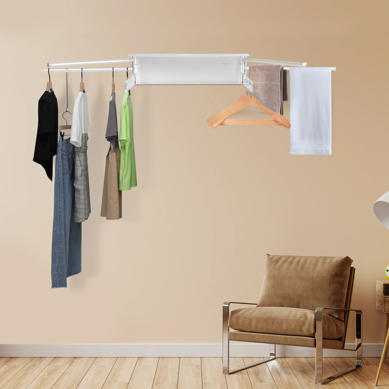 Faltbarer Wand-Wäschetrockner, Wäscheständer, rutschfest, für Badezimmer/Küche/Wäschezimmer/Garagen/Hotels – Detail 7