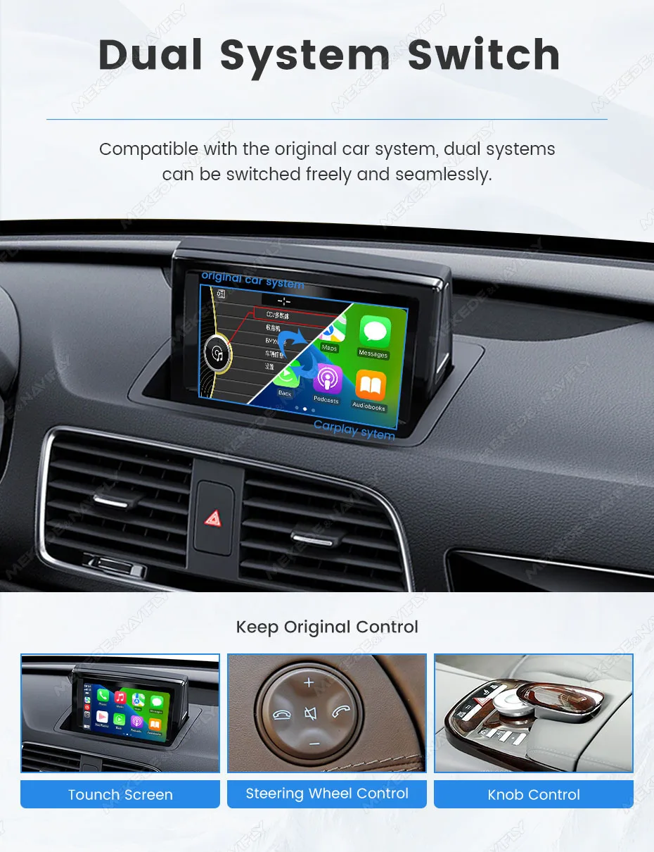 MEKEDE Neu eingetroffen: Dual-System Wireless CarPlay Android Auto Decoding Box für Audi A1 Q3 A4 A5 Q5 MMI 2G 2008-18 MirrorLink DSP – Detail 5