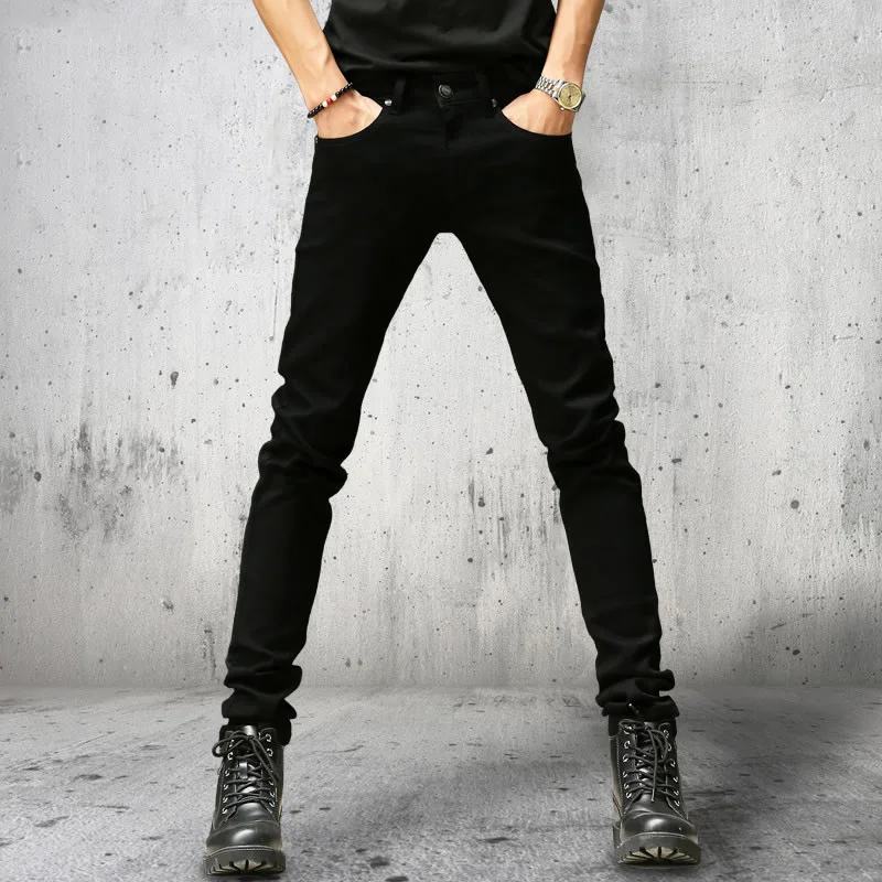 Hot Style 2022 Autumn Winter Thicken Fleece Leg Pants Jeans Hip Hop Men' S Black Cowboy Teenagers Elastic Youth Men's Trousers