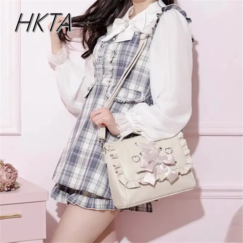 Japanese Bag Women's 2024 New Mine Sweet Bow Control Strap Love Portable Shoulder Bag Student Lolita Oblique Backpack for Girls 4