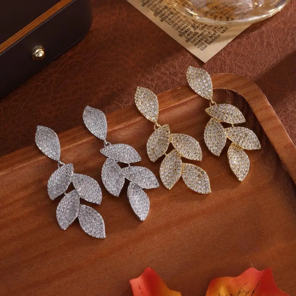 ZAKOL Exquisite Trend Micro-set Zirkon Blatt Form Baumeln Ohrringe Für Frauen AAA CZ Charming Glänzende Hochzeit Schmuck Zubehör – Detail 9
