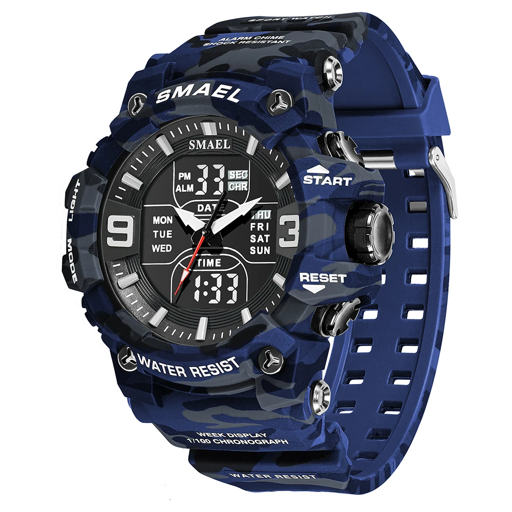 Rugged Men's Sport Waterproof Digital Watch with Alarm and Dual-Time Features