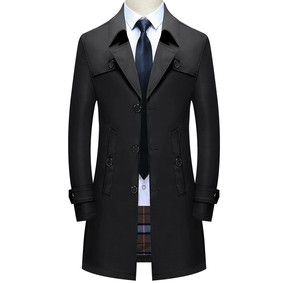 Thoshine Brand Spring Autumn Men Long Trench Coats Buttons Male Fashion Outwear Jackets Windbreaker Plus Size