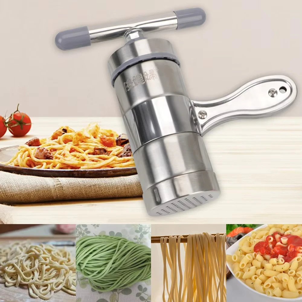 Stainless Steel Manual Noodles Maker Portable Pasta Maker Noodle Making Press Machine Spaghetti Making Tools with 2/5 Noodle
