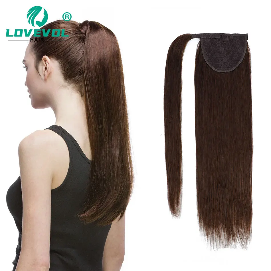

Wrap Around Ponytail Human Hair Extensions Straight Remy Hair Ponytails 160 Grams Natural Color 100% Human Hair