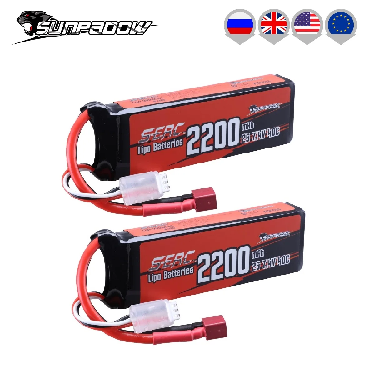 SUNPADOW 2S 7,4V Lipo Batterie 70C 7300mAh étui Rigide Avec T Plug Pour Rc Buggy Vehicules Voiture Camion Reservoir Bateau Co Amz