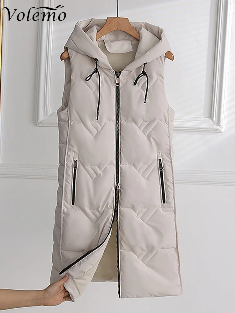 

Женское хлопковое пальто без рукавов, тонкая длинная облегающая безрукавка с капюшоном, новинка сезона осень-зима 2023, модная яркая бежевая Женская безрукавка