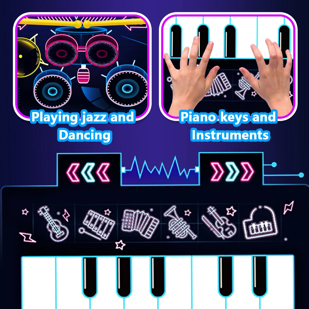 Piano Mat, Music Sensory Play Mat Piano Keyboard&Jazz Drum Music Piano Mat with 2 Sticks for Kids Instrument Education Gift - 5
