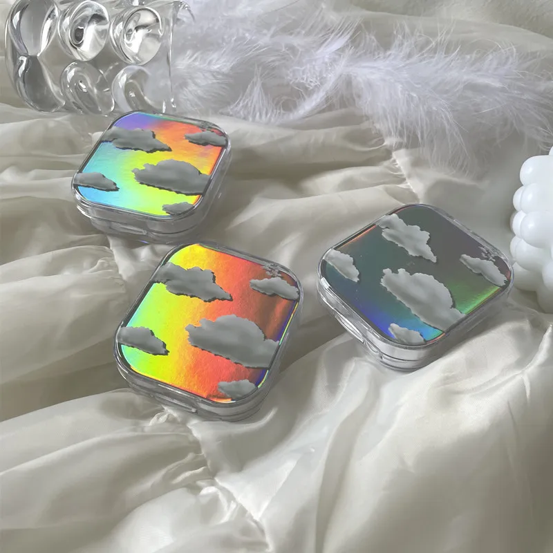 Fashion Laser Clouds Contact Lens Storage Box Portable Travel Contact Lens Case Makeup Beauty Pupil Box Tweezer Sticks Container