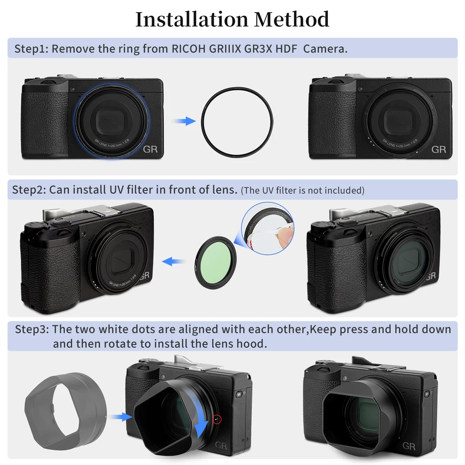 Haoge Metall-Quadrat-Linsenschutzhaube Für Die RICOH GRIIIX, GR3X Und HDF Kamera - Zubehörteile LH-GR3XH