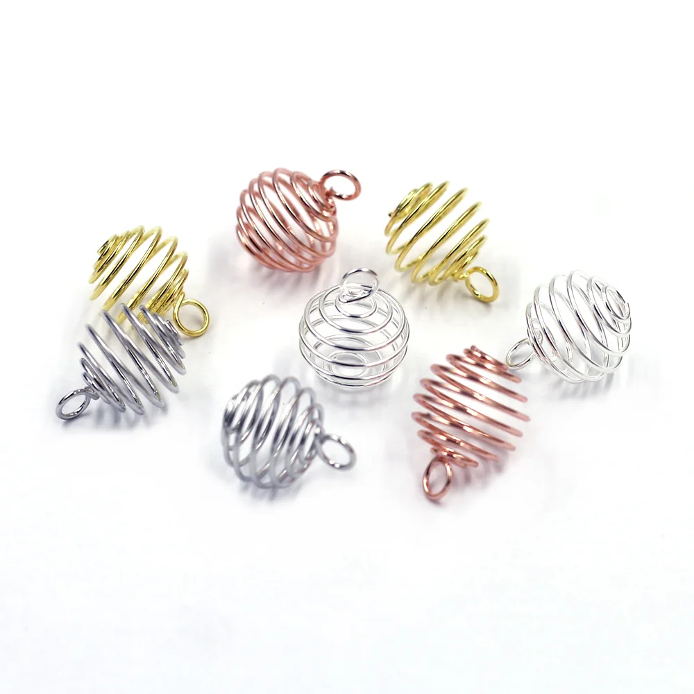

20PCS Multicolor 15mm Metal Round Spiral Charm Pendants Hollow Lantern Spring Bead Cages DIY Necklace Earrings Jewelry Supplies