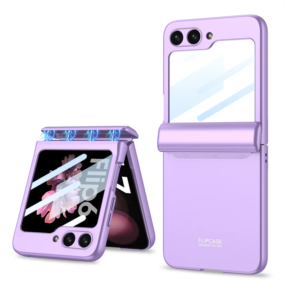 Magnetic Hinge Protection Matte Shockproof Hard Phone Case with Outer Screen Glass