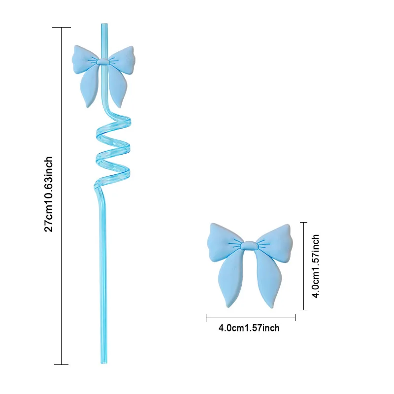 Reusable Blue Bow-Themed Spiral Straws - Set of 16 for Parties and Celebrations