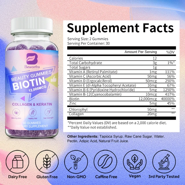 7991-a00401.jpg Vitamin Biotin Gummies 12,000 mcg for Stronger Hair, Skin & Nails - 60 Gummies