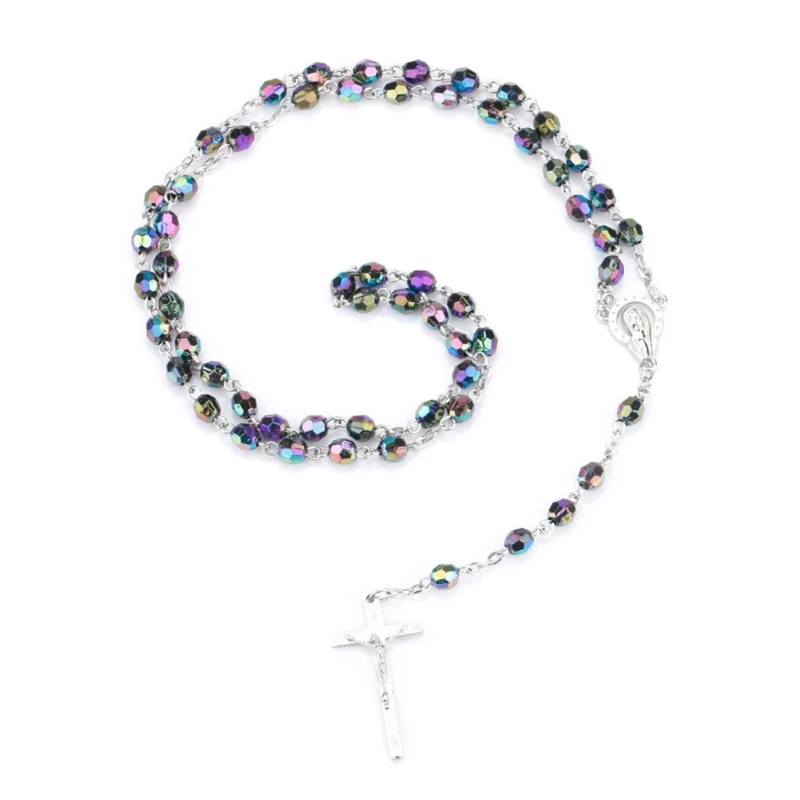 Catholic Rosary Necklace Pendant Long Chain Women Men Jewelry Charm Gift