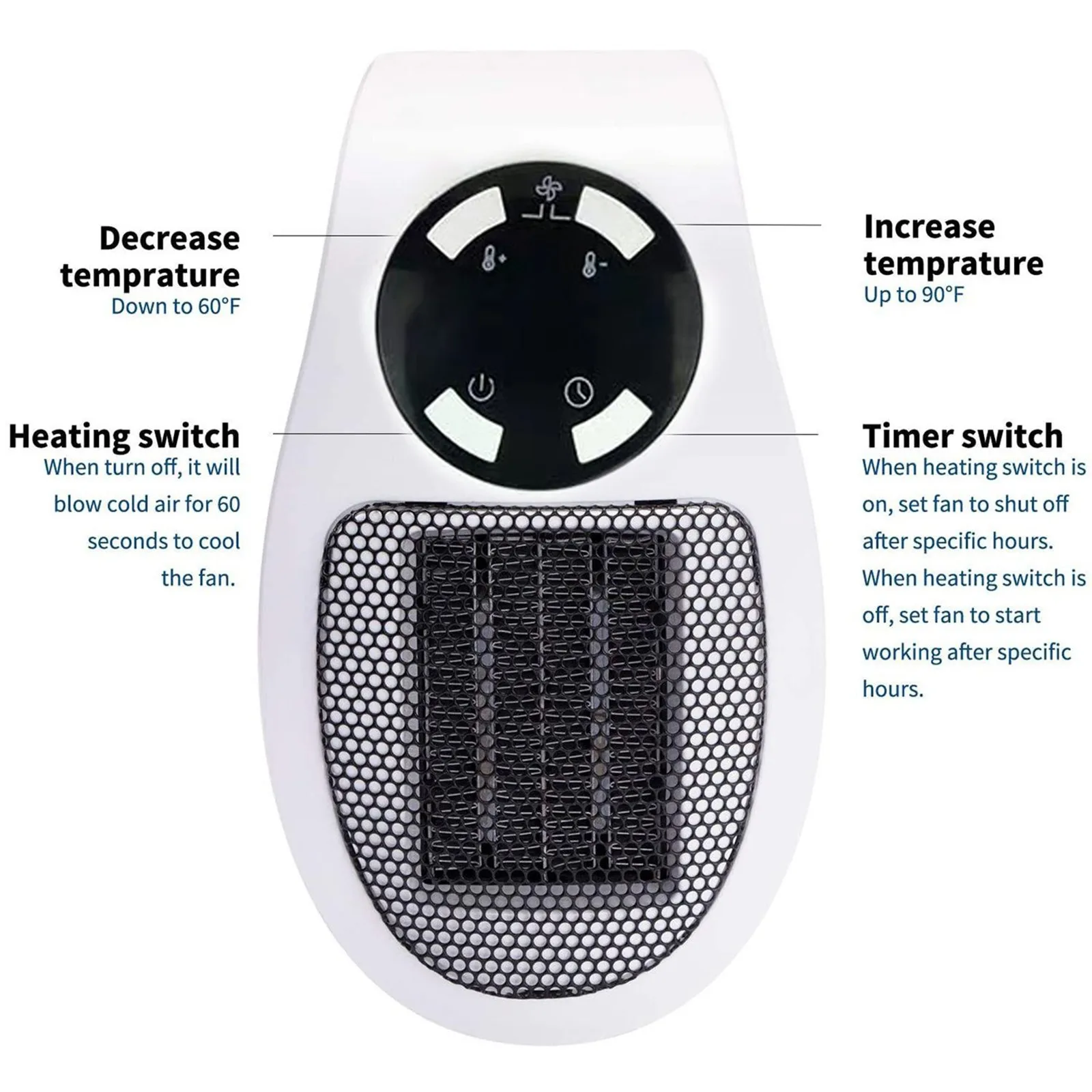 500W Fan Heater Electric Heater Ceramic Fan 3 Modes Safe Energy Saving Quiet Room Thermostat For Indoor Office Bedroom electric heating fan