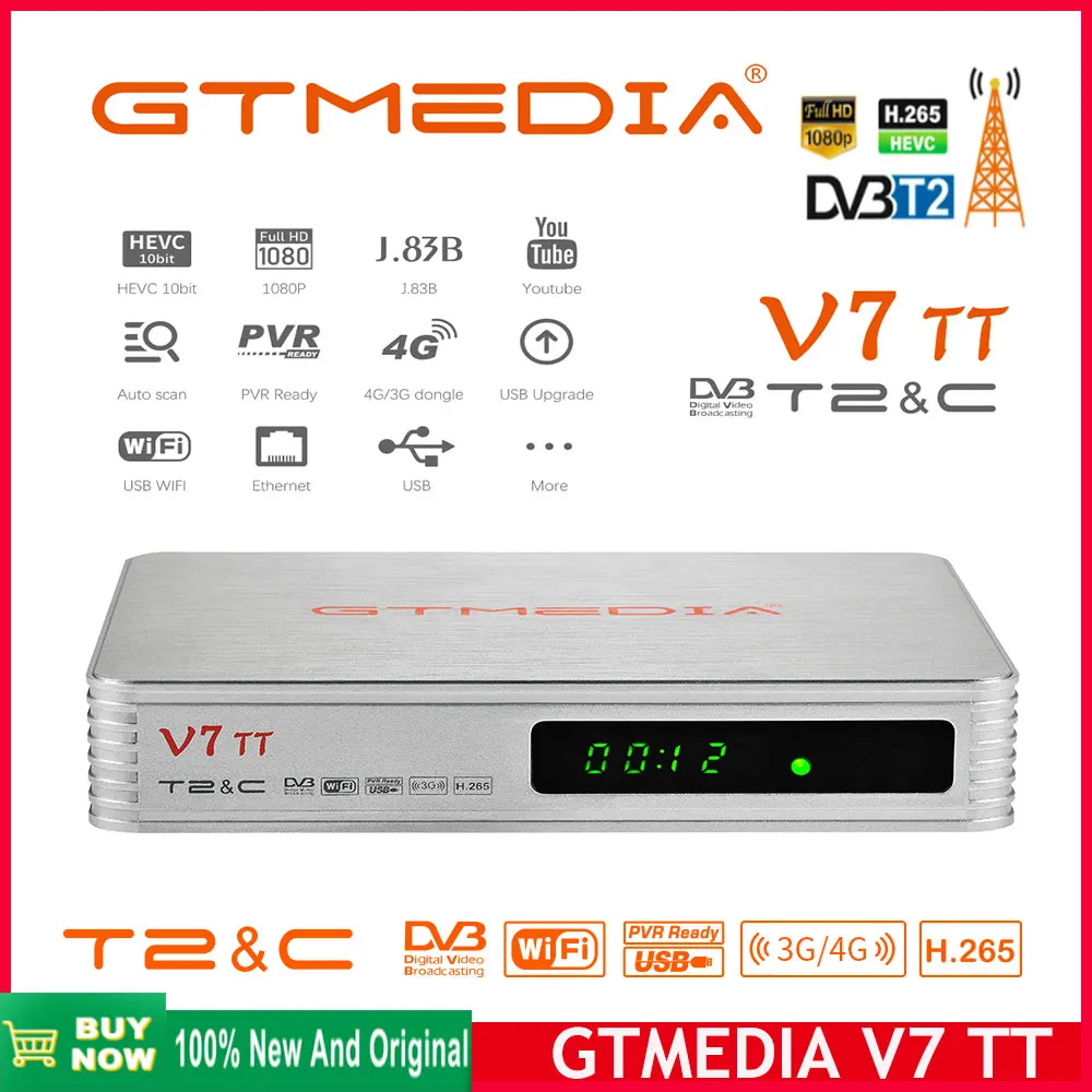 

GTMEDIA V7 TT DVB-T/T2/DVB-C Europe Italy HEVC DVB-T2 Digital Terrestrial Decoder DVB T2 H.265 Set-Top Box DVB C T2 TV Stick