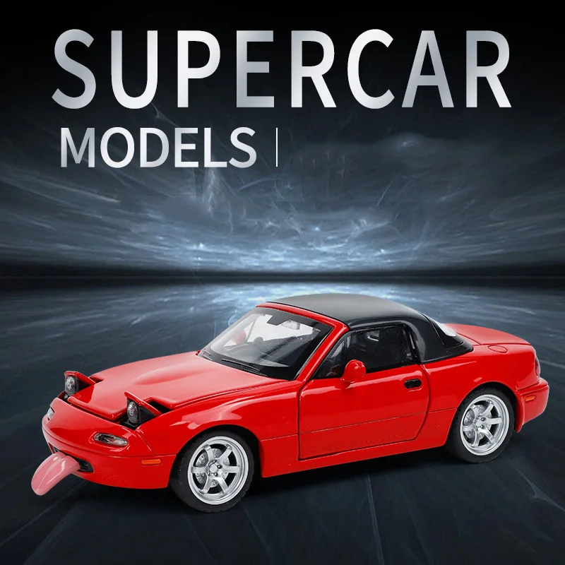 1:32 Scale Japan Mazdas MX-5 Metal Model With Light And Sound Tongue Roadster Car Diecast Vehicle Pull Back Alloy Toy For Gifts hot 1 24 scale vehicle benz maybaches s680 v12 metal model diecast car with light sound pull back toy collection for boy gift