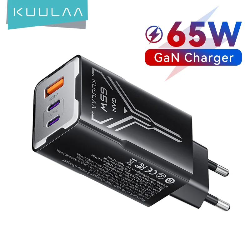 KUULAA 65W GaN Charger Quick Charge 4.0 3.0 Type C PD USB Charger for iPhone16 15 14 Pro Max Fast Charger For Laptop PD Charger