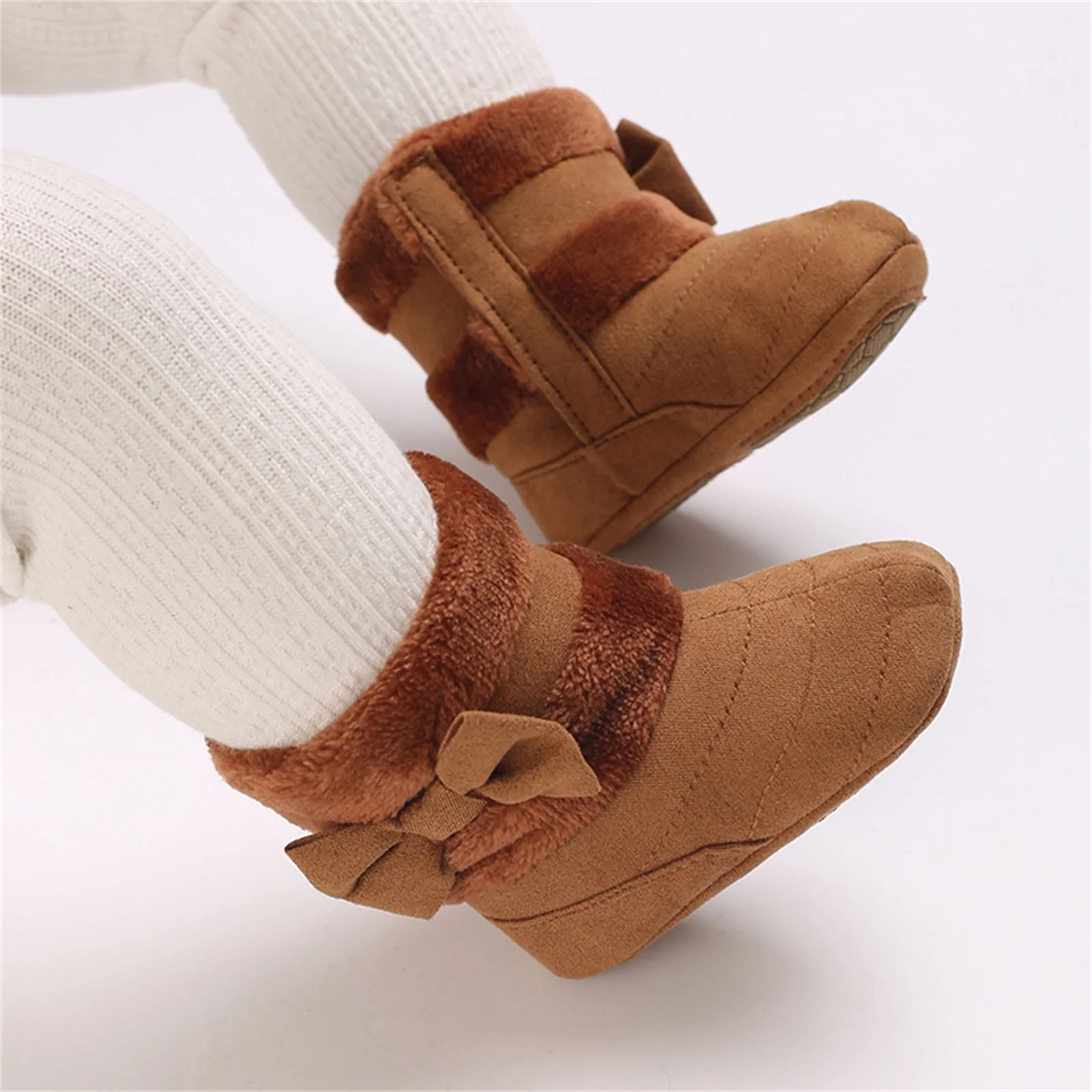 Baby Boots Girls Winter Snow Boots Cute Bowknot Fuzzy Crib Shoes Infant Warm First Walker with Non-Skid Soles