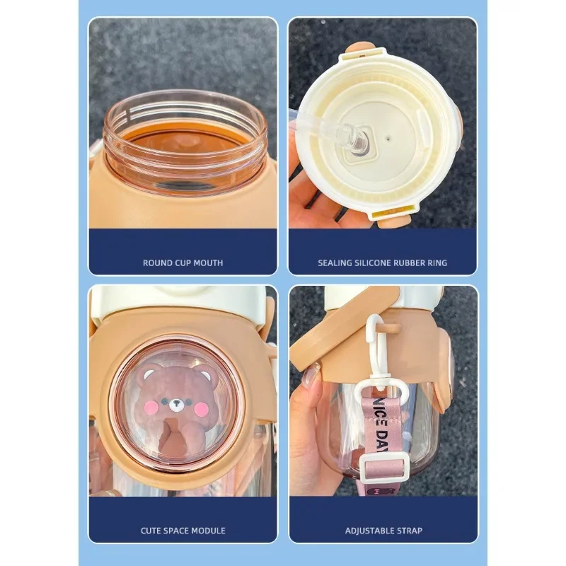 Adorable Kawaii Cartoon Kids Water Bottle with Straw - Large Capacity 820ml